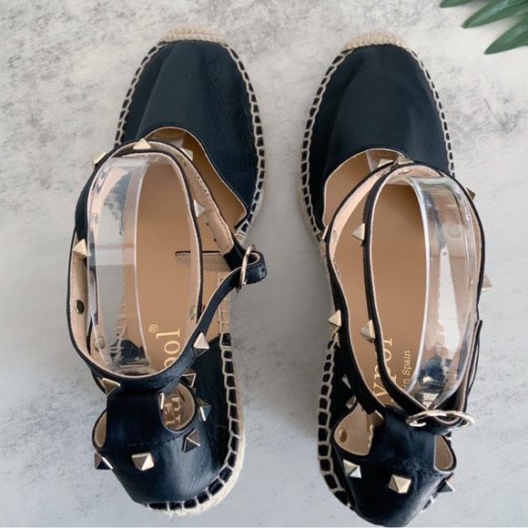Anthropologie Maypol Rockstud Black Espadrilles Leather Upper, Size 41 / 10.5 - Picture 3 of 11